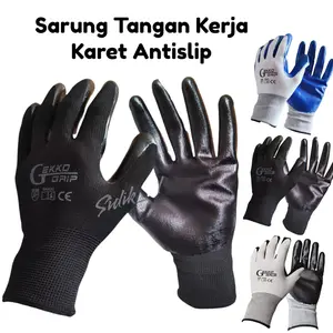 12 Pasang sarung Tangan Karet Kerja Latex Telapak Antislip Hitam Pelindung Tangan Bekerja