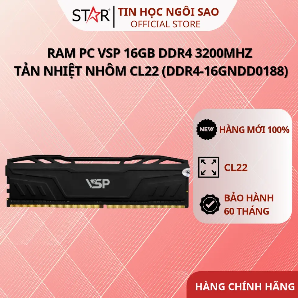 RAM PC VSP 16GB DDR4 3200MHz Tản Nhiệt Nhôm CL22 - Bảo hành 60 tháng