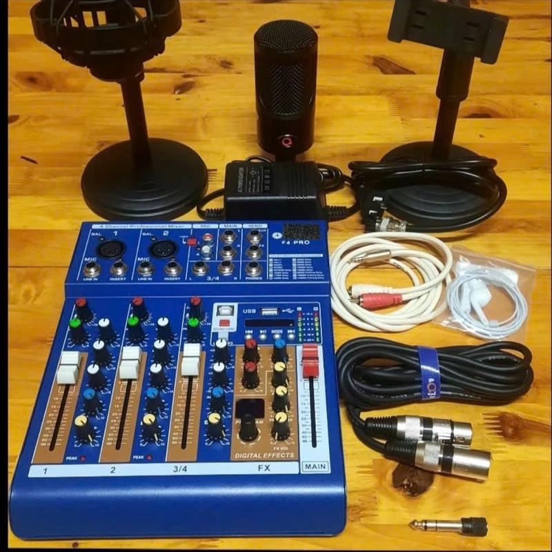  Bộ micro hát thu âm livestream AQTA P1 Và Bàn trộn mixer F4 Pro kèm kẹp mic,kẹp điện thoại,tai nghe 