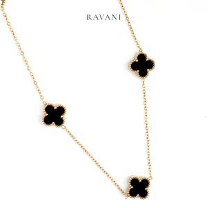 Ravani Indonesia Widuri Necklace - Kalung Wanita Stainless Steel Black Clover Elegan Tahan Karat