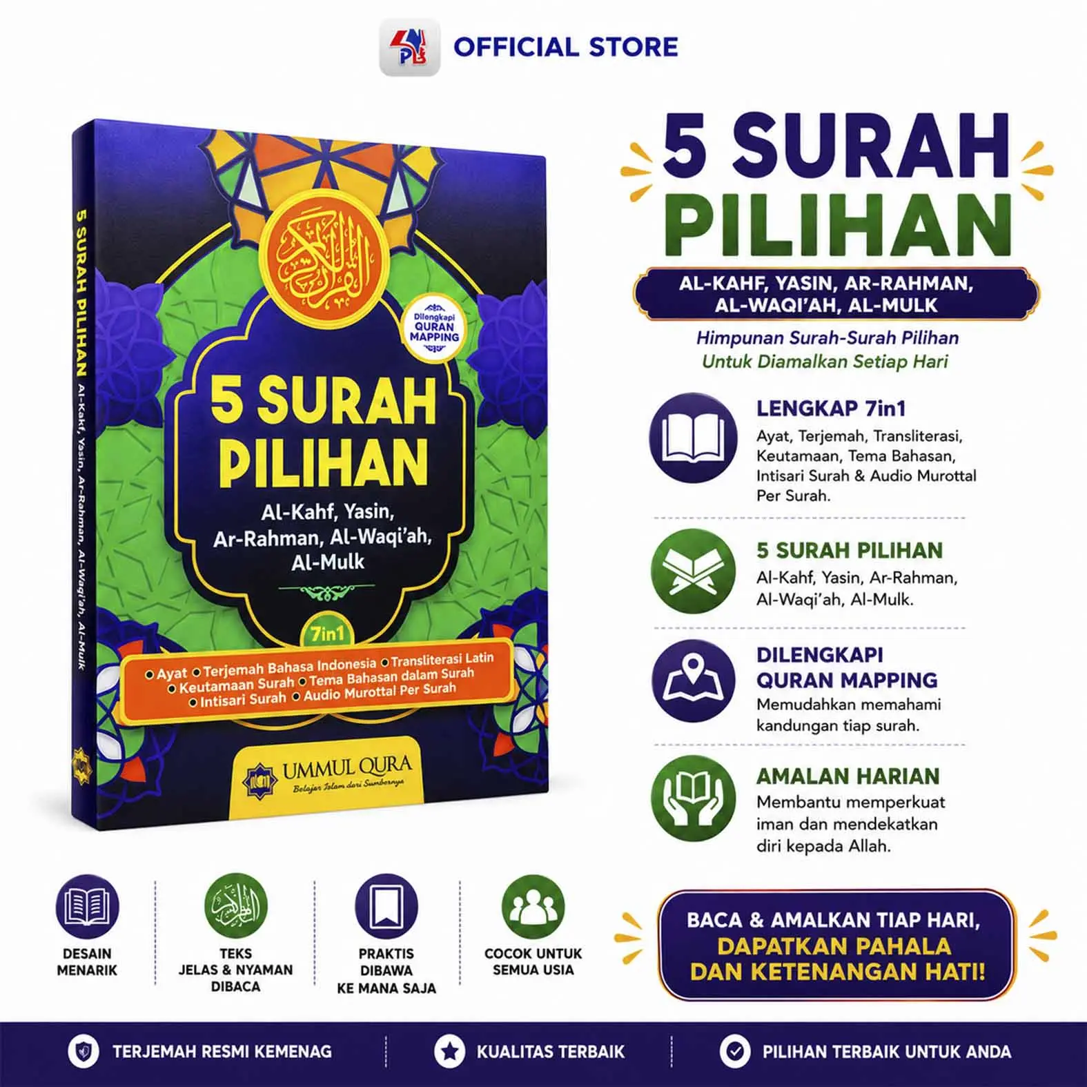 Buku Saku Lima Surat Pilihan (Al-Kahfi, Yasin, Al-Mulk, Ar-Rahman & Al-Waqiah) Soft Cover / Ummul Qura / AQWAM - AQW