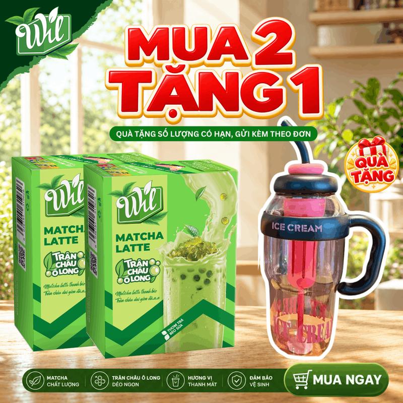 Matcha latte trân châu ô long Wil bột matcha hòa tan có topping chuẩn vị hộp 260g 5 set