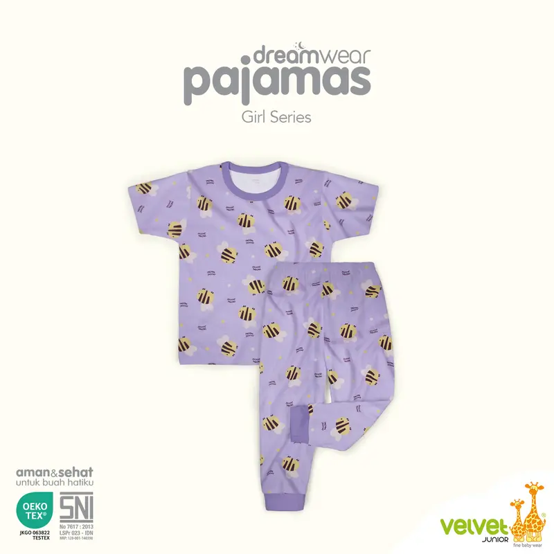 Velvet Junior Piyama Pendek Panjang Anak Perempuan DreamWear Girl - 3 STEL - Busy Bees, Sweet Daisies, Honeydwe 4