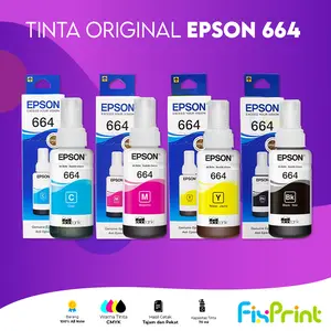 Tinta Epson 664 T664 T6641 Original Black Hitam Color Warna Ori L360