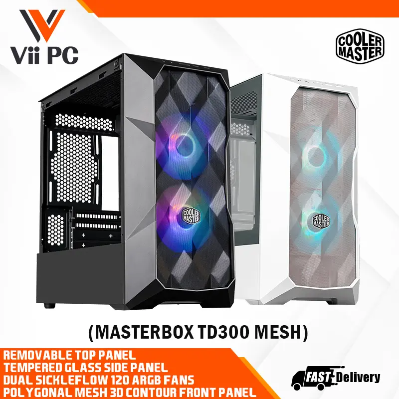 Cooler Master MasterBox TD300 Mesh Micro-ATX Case, 2 ARGB Fans, Mesh 3D Contour Front Panel, Removable Top Panel