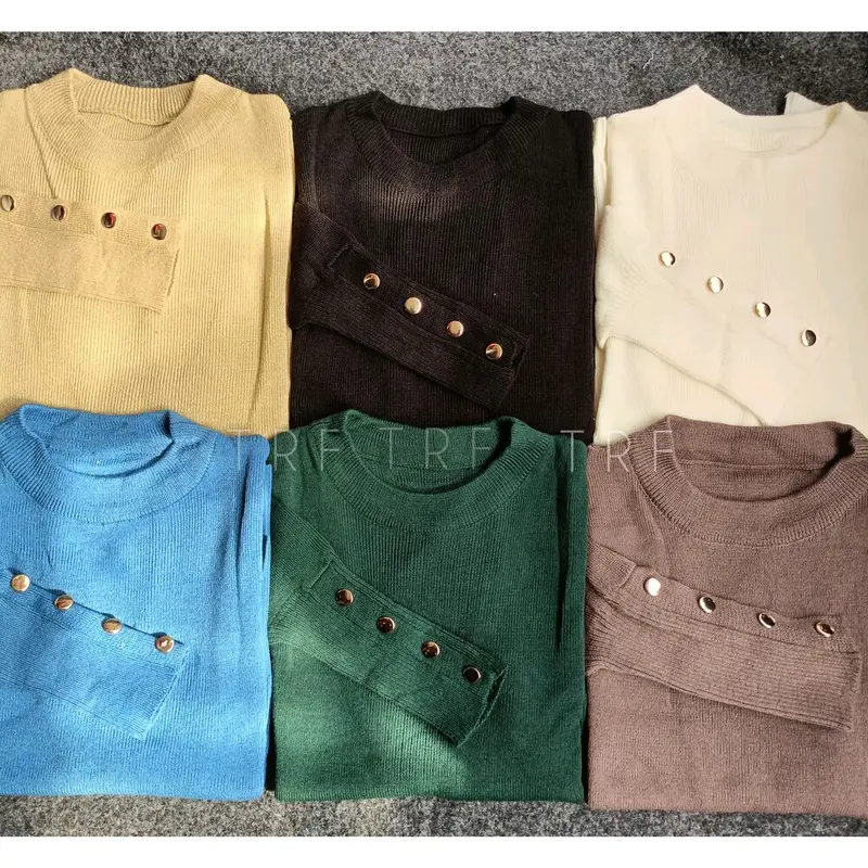 OUTER INARA KNIT LENGAN KANCING GOLD ATASAN WANITA PANJANG POLOS RAJUT SWEATER 0