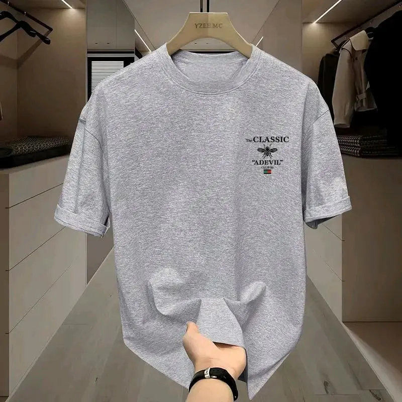 Kaos Pria Distro Adevil Abu Misty Round Neck Katun Tebal 24s