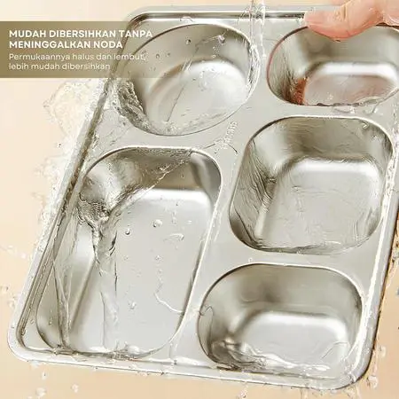 Food Tray Piring 5 Sekat Stainless Steel SUS Emboss 304 BGN - Tempat Makan - Ompreng READY STOCK 5