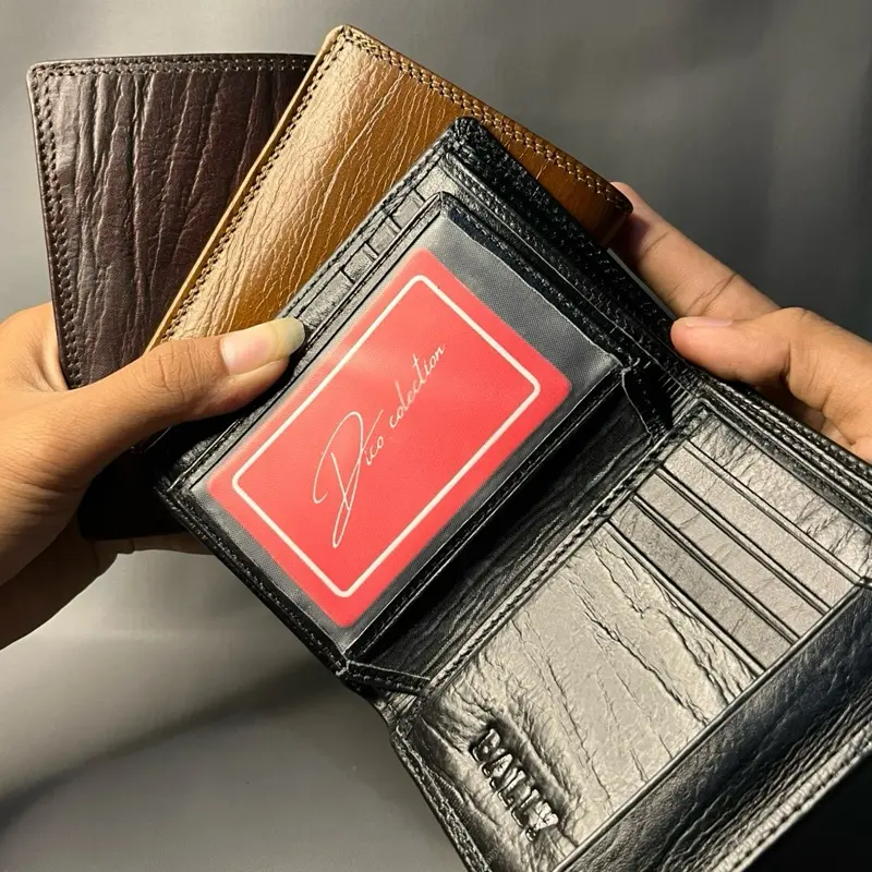 [BBL 013 DBR] Dompet Lipat Berdiri Jumbo Pria Asli Kulit Sapi Motif Serat Kayu Kartu Uang