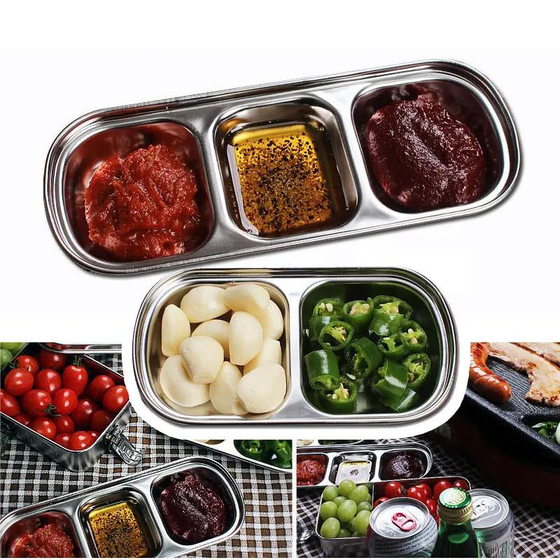 Khay đựnġ Sốt Chấm Inox Nhiều Ngăn 2-3 Ngăn Màu bạċ, Đĩa đựnġ Gia Vị Nước Chấm…