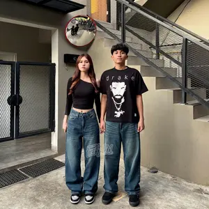 Falh.ltd - Celana Jeans wide leg gombrong  Wisker Think Retro