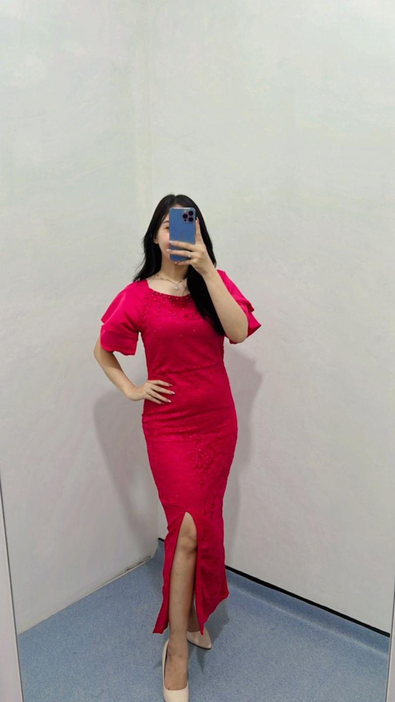 Product Introduction of Dress Brukat Amanda / Dress brukat / Dress wanita / Dress kondangan Cantik Casual Panjang Velvet Formal Sabrina Nyaman Pesta Mewah Gaun 3