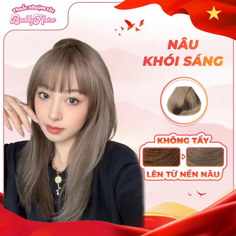 Thuốc nhuộm tóc NÂU KHÓI SÁNG/ NÂU KHÓI Buddyhairs,Buddy.hair được tặng kèm găng tay, mũ trùm tiện ích, oxy nhuộm tóc.