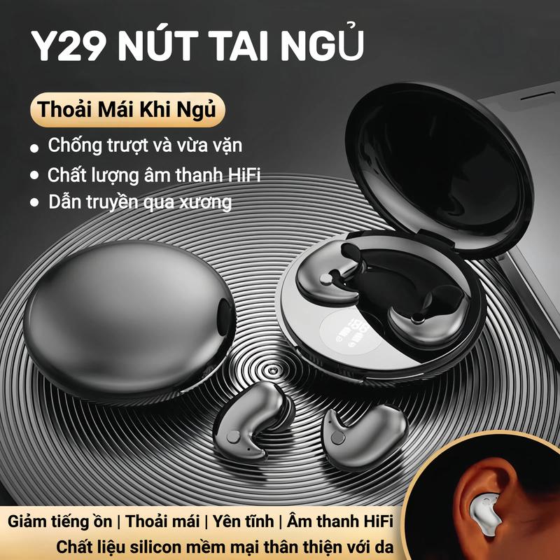Tai nghe ngủ Y29 3 Quà tặng miễn phí 1 Nhãn dán hoạt hình+1 Bao tay chơi game+1 Dây buộc Không dây Bluetooth với thiết kế hình elip Âm thanh trung thực cao iPX5 không thấm nước Giảm tiếng ồn ENC