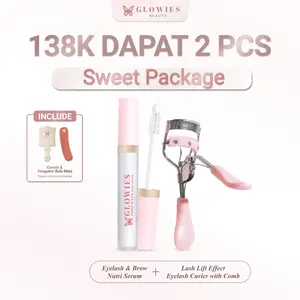 Glowies Beauty 2in1 Sweet Package Serum Bulu Mata dan Alis & Penjepit Bulu Mata Pelentik Bulu Mata Lash Lift Effect With Comb Eyelash Castor Oil Rosemary Oil Lavender Oil Mascara Maskara Extract