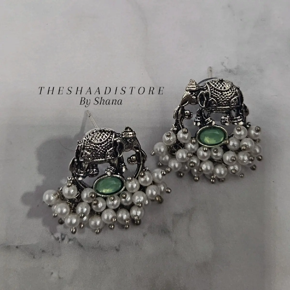 Elephant pearl german silver ear studs