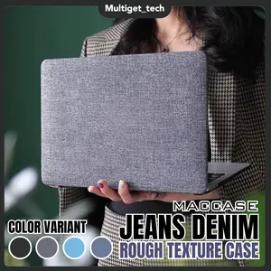 Denim Case Kompatibel Untuk Mac book Air M1 M2 Pro 13" 14" 15" Compact Elegant Black Gray Dark Light Blue Jeans Casing