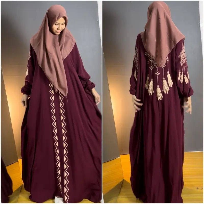 Kaftan Maimunah Terbaru Rayon Jumbo Adem Nyaman Tebal Busui Gamis Cantik Wanita Muslim Mewah Elegan Murah Dress Remaja Dewasa Syari Motif Panjang Kondangan Lebaran Formal Hitam 1