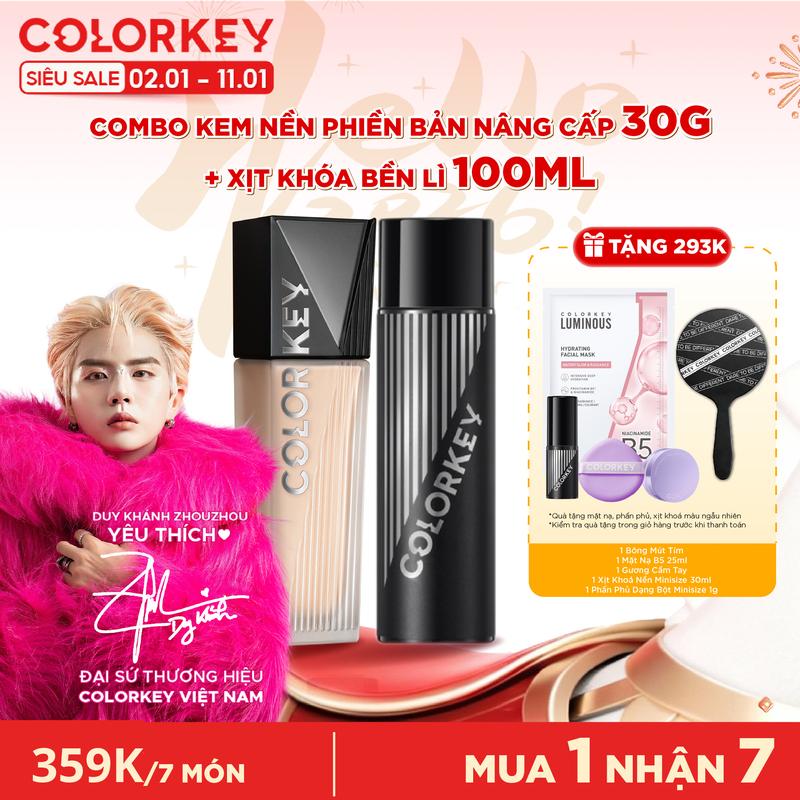   OFFICIAL   Best seller  Combo 1 Kem Nền 30g COLORKEY PHIÊN BẢN NÂNG CẤP + 1 Xịt Khóa 100ml COLORKEY “Bản Thiết Kế Vĩ Đại -  Nền Bền Lì Ngại Gì Thời Gian” 