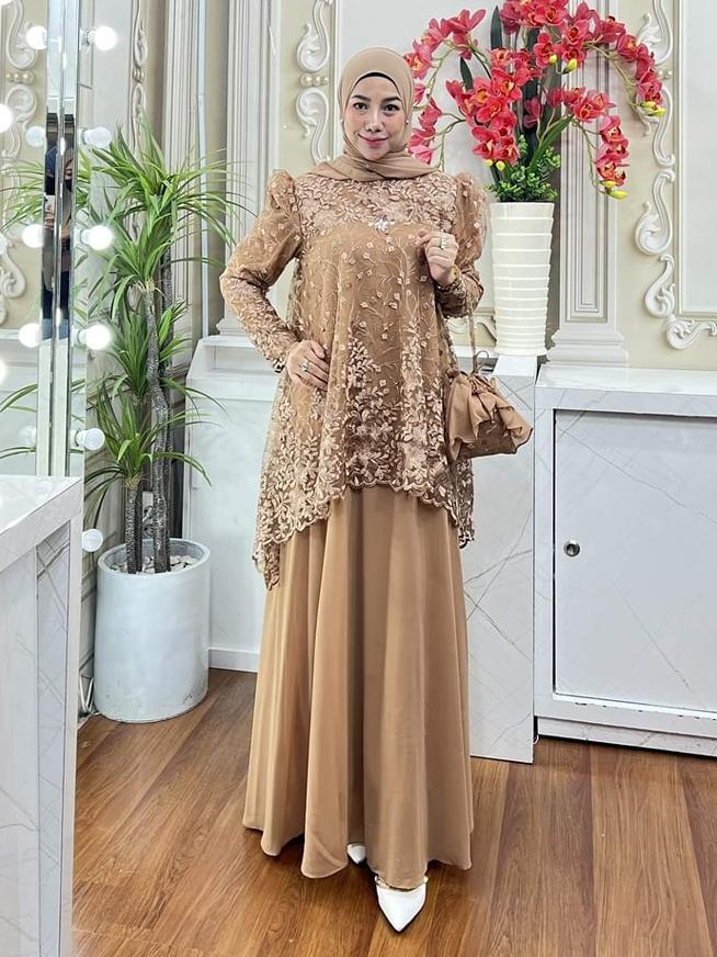 Product Introduction of Almeera Dress Ceruty Premium Mix Brokat Gamis Mewah Viral Pesta Kekinian Terbaru 2024 Kondangan Wanita Muslim Panjang 7
