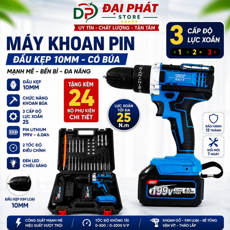 Máy Khoan Pin Cầm Tay Động Cơ Lõi Đồng 3 Chức Năng Chính Hãng, Khoan Sắt, Bắn…