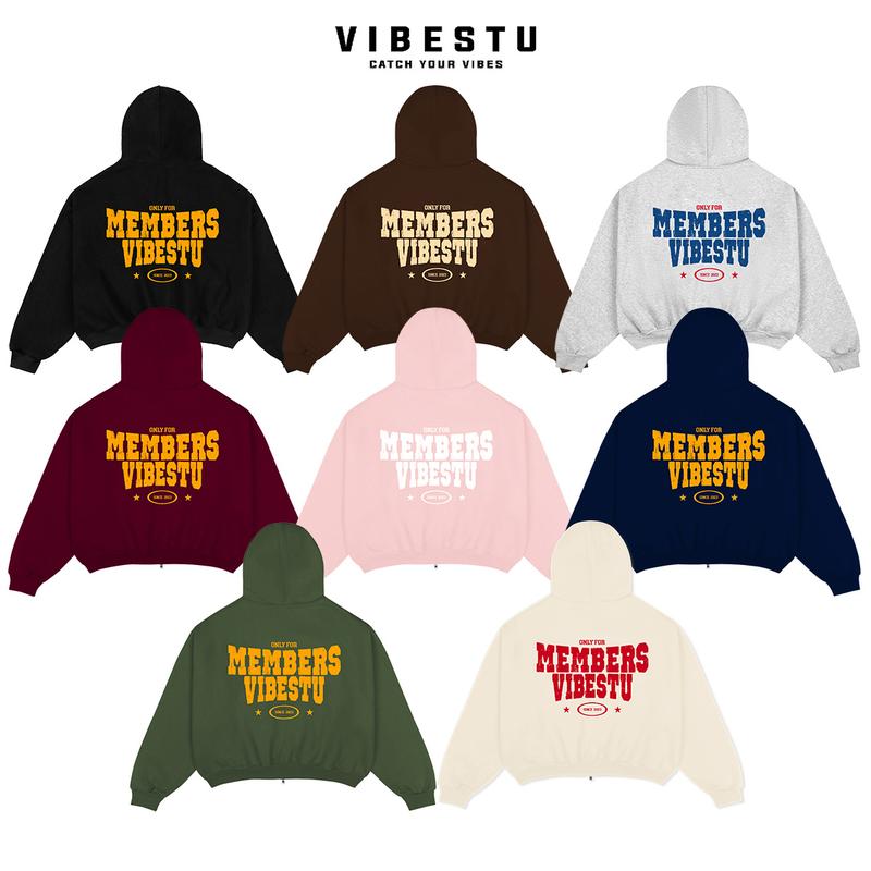 Áo Hoodie Zip 2 Chiều Kim Loại Có Túi Trong Form Boxy - Áo Khoác Nỉ 2 Da VIBESTU "Only Members"