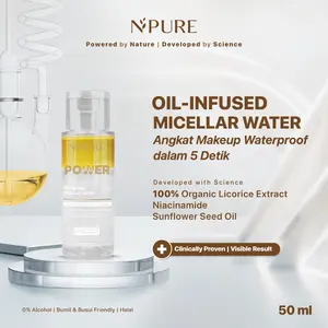 NPURE Oil-Infused Micellar Water 50ml  - Waterproof Make Up Remover / Pembersih Makeup Waterproof / No Alcohol SLS Fragrance / Mild On Eyes / Hypoallergenic / Dermatologically Tested / Non Acnegenic/Aman Bumil Busui / HALAL