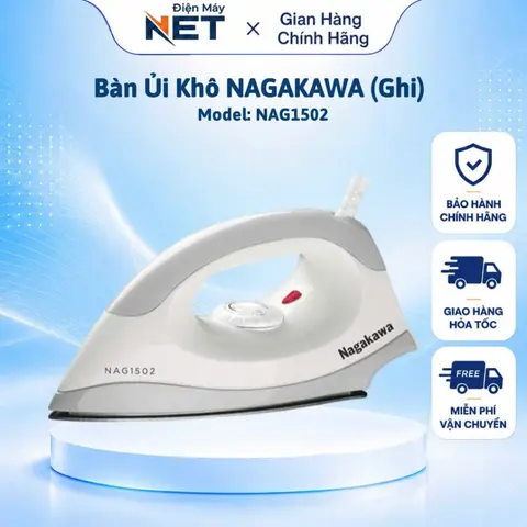 Bàn Là Khô NAGAKAWA NAG1502 1000W | Mặt Đế Chống Dính | Tự Điều Chỉnh Nhiệt Độ | Bảo Hành 12 Tháng
