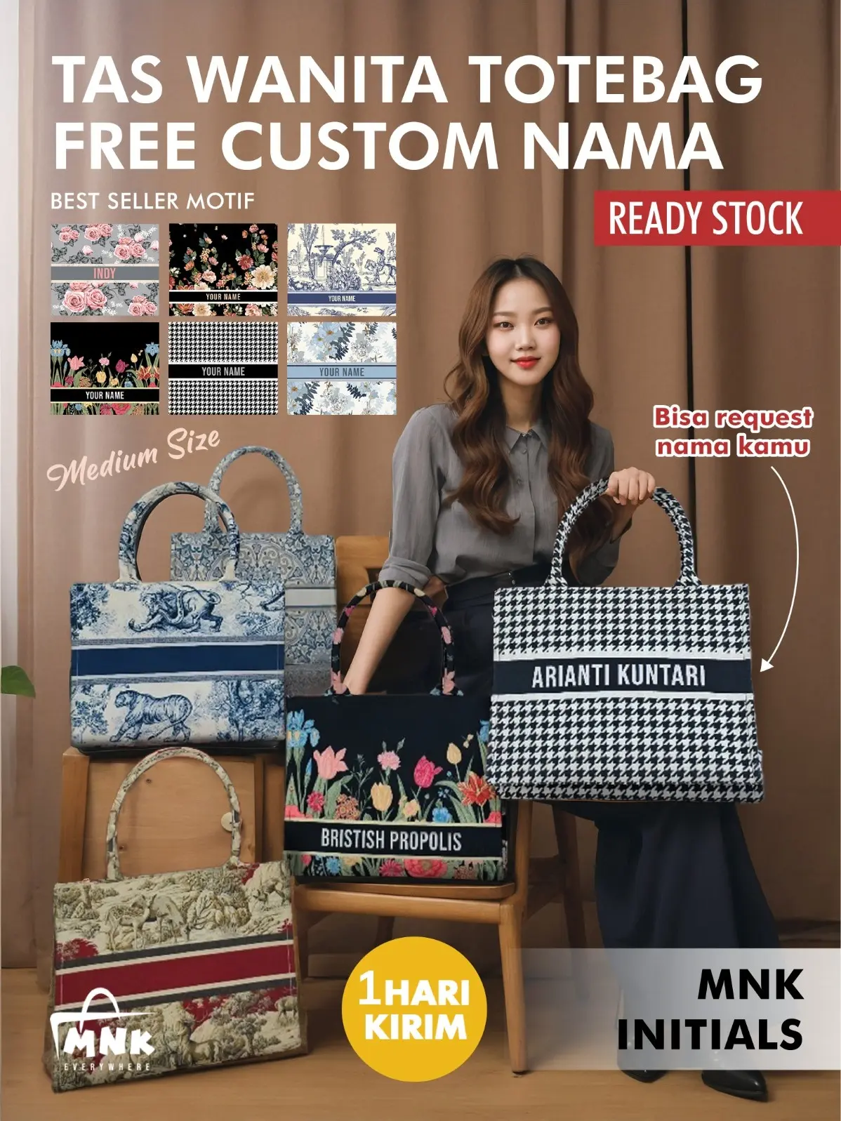 tas wanita handbag handbags tas wanita totebag free custom nama 1 hari kirim penutup magnet kiss lock Kanvas