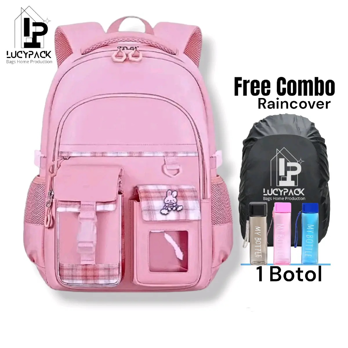Tas Ransel Anak Perempuan Tas Jepang Sekolah Backpack Combo Botol Raincover Anti Air Tas Fashion Anak Muatan Besar Tas Punggung Trending Cantik