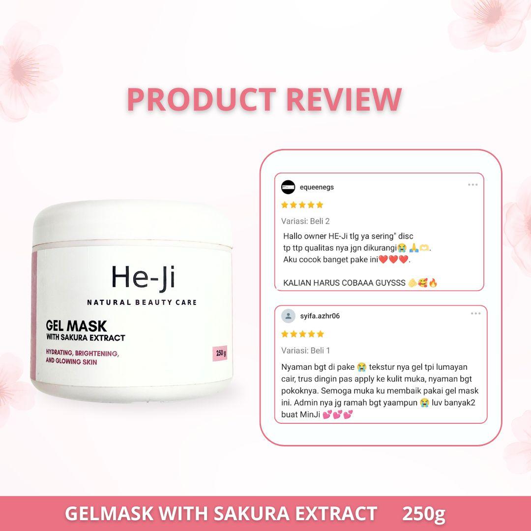 [HE-JI] Gel Mask With Sakura Extract 250gr - Skincare Masker Jelly Melembabkan, Mencerahkan & Menenangkan Kulit Berjerawat I For All Skin Type with Niacinamide 2%, Extract Sakura, 5x Ceramide & Centella Asiatica - UJI LAB SIG & BPOM APPROVED