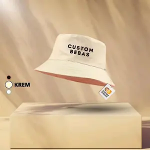 Topi Bucket Dewasa Custom Bebas dengan Logo Tulisan Nama Sablon Warna Krem untuk Gaya Anda
