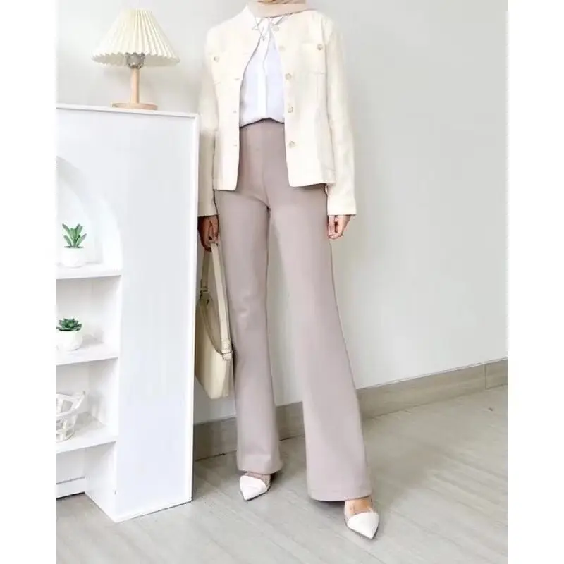 Celana Cutbray Scuba Highwaist Flare Pinggang Full Karet 4