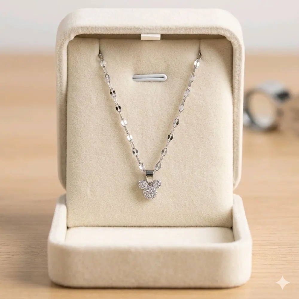 Kalung Couple Ibu Dan Anak Kalung Model Pecah Kopi Silver Liontin Micky Permata - Kupu Titanium Anti Karat