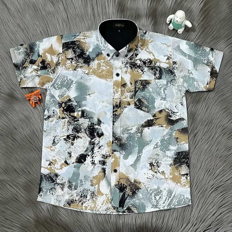 Kemeja Motif Anak Bahan Katun/Kemeja Lengan Pendek Usia 4 - 16 Tahun