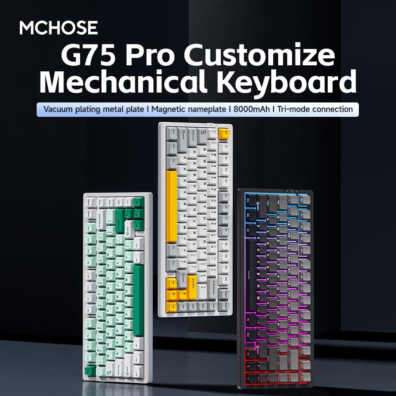 Bàn Phím Cơ, MCHOSE G75 Pro, Bố Cục 75 Phần trăm, Ngân Sách Tốt Nhất, Công Thái Học, Bluetooth Và Không Dây, Có Thể Hoán Đổi Nóng, Pin 8000mAh, Có Thể Tùy Chỉnh, Thích Hợp Cho Máy Tính Xách Tay, Máy Tính Bảng, PC Và IPAD, Bàn Phím Thocky Chơi Game