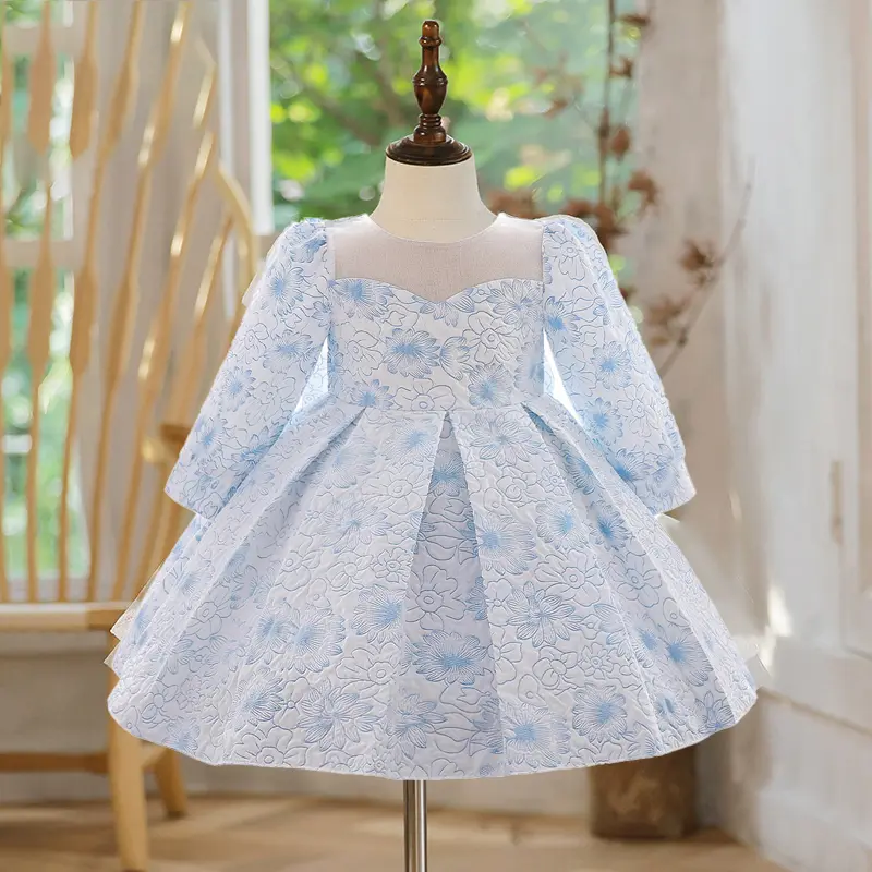 2162 Long Sleeve Flower Toddler Birthday Dress For Baby Girl Clothes Baptism Princess Dress Girls Dresses Party Gown 0-2 Years