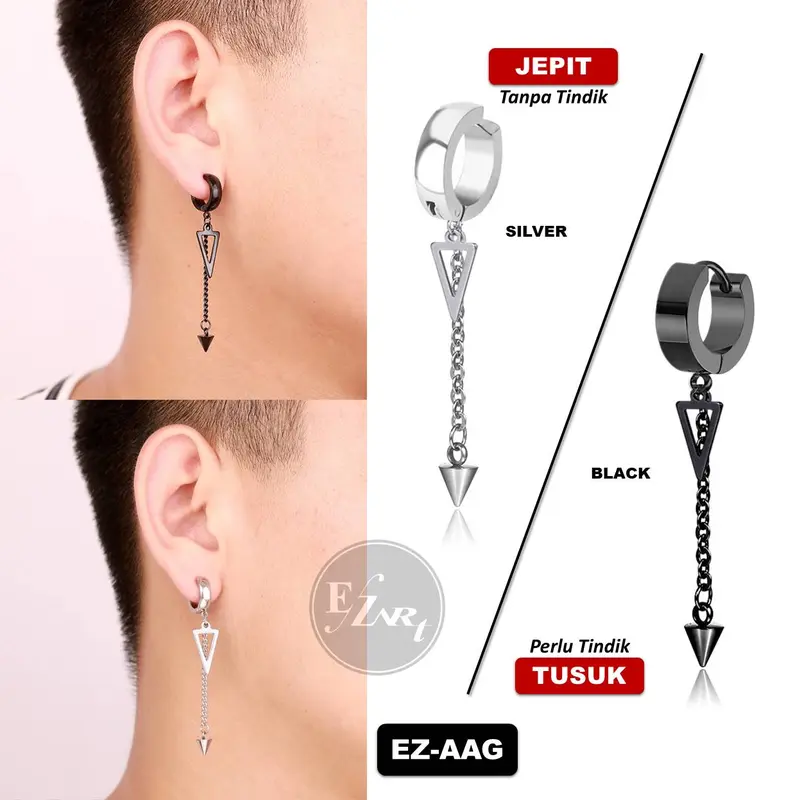 1Pc EZ-AAG ANTING KOREA JEPIT / TUSUK SEGITIGA SPIKE TRIANGLE SILVER STAINLESS STEEL PRIA WANITA KPOP PUNK ROCK 0