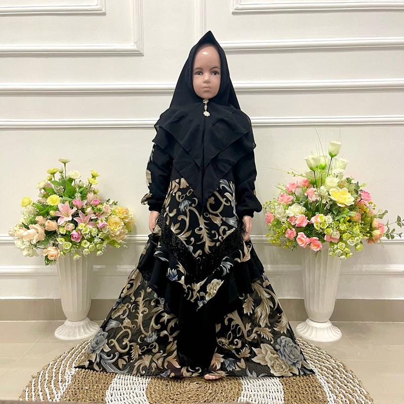 Cikalalika01-SET GAMIS ANAK V SULTAN CERUTY PRINTING PAYET Cantik Mewah Muslim Syari Nyaman Khimar Setelan Motif 1