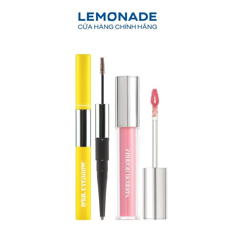 Combo 01 Son tint bóng không dính siêu lỳ Lemonade Mirror Mirror Water Tint 4g và 01 Chì kẻ mày 2 đầu Lemonade Dual Eyebrow 2.75g