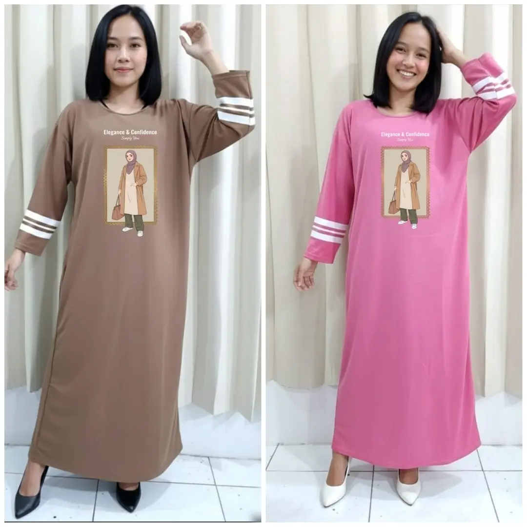Gamis wanita ELEGANCE lengan baju panjang pakaian perempuan dewasa gamis kaos