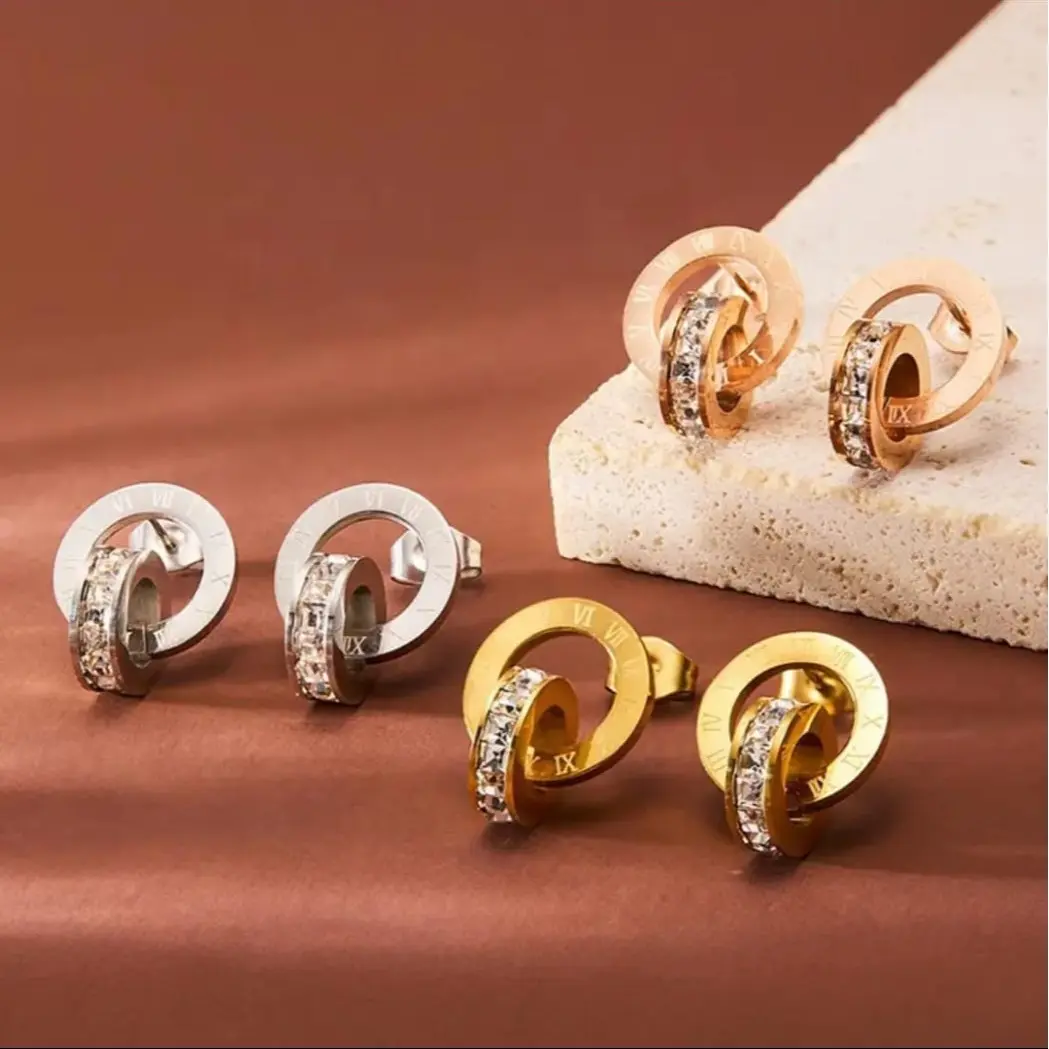 Anting titanium angka romawi titanium anti karat dan anti luntur