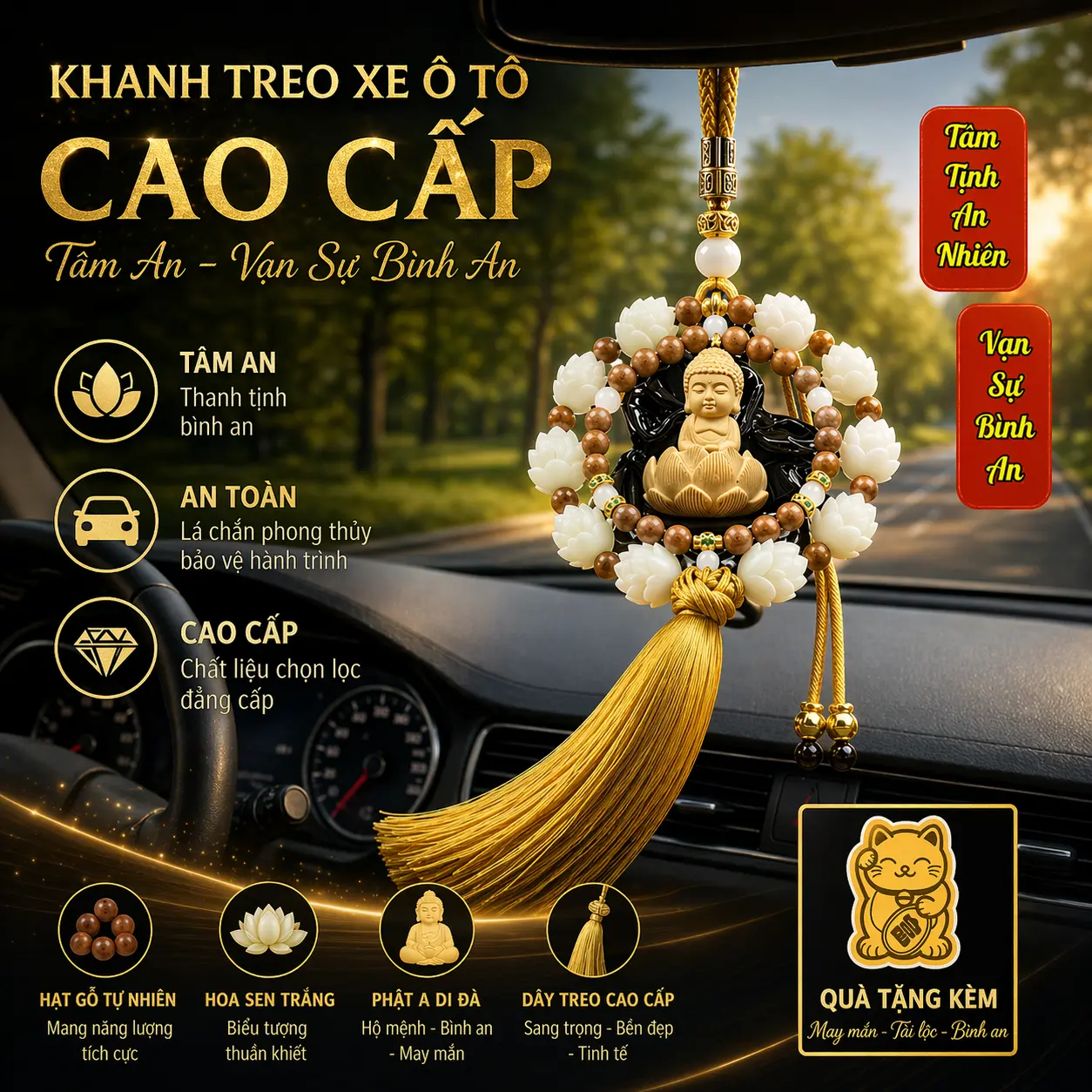 [Hàng Cao Cấp] Khánh Treo Xe Ô Tô, Trang Trí Nội Thất Xe Hơi - Vạn Sự Bình An