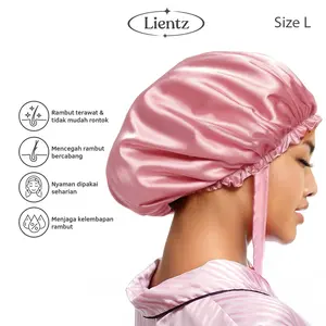 Hair Bonnet With Ribbon Premium Satin Silk (Size L) - Pelindung Rambut Saat Tidur