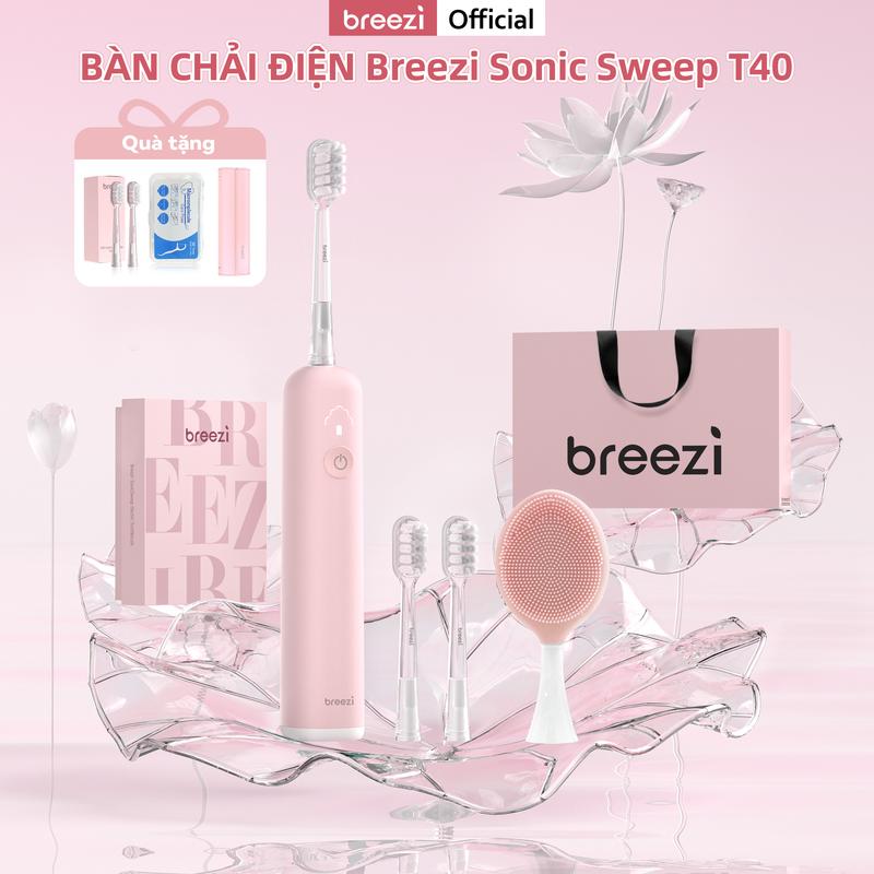SẮP LÊN GIÁ Bàn chải điện Breezi T40 tích hợp đầu rửa mặt hỗ trợ làm sạch hiệu quả BẢO HÀNH 1000 NGÀY – Tặng 4 đầu bàn chải 1 hộp chỉ nha khoa vị bạc hà 1 hộp đựng du lịch da dễ thương bàn chải điện brushie chính hãng banchaidien