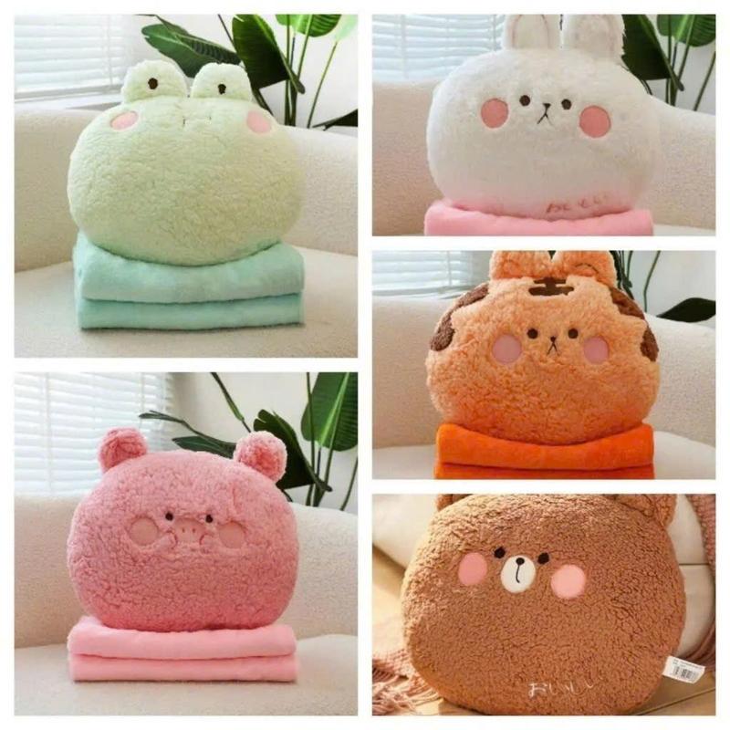 ANVIHOME Bộ Chăn Gối Văn Phòng 3in1 Gấu Bông Thú Tròn Xù Ếch Thỏ Heo Gấu Mèo Kèm Chăn Vải Miniso Siêu Mềm Mịn Màu Sắc Nét Đẹp Chuẩn