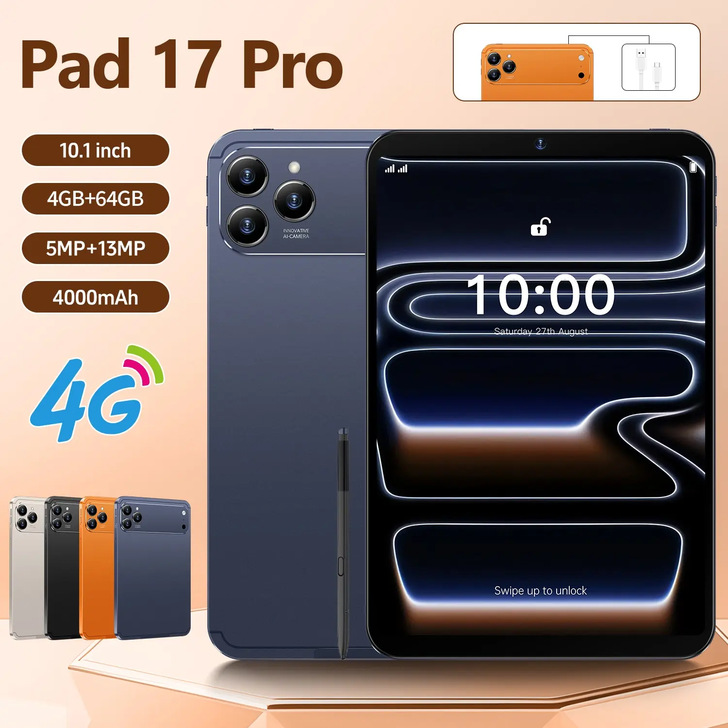 Pad 17 Pro Max Tablet - 10.1-inch Android 12 with 512GB storage