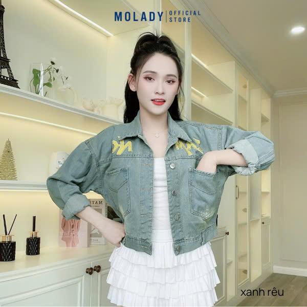Áo Khoác Jean Nữ MOLADY K92 Thiết Kế Logo Thêu Nổi Có Túi Trong HOT Trendy Top Jacket Cotton 5