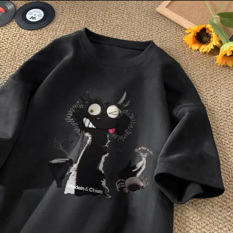 Patung naga kartun Anime melepaskan T-shirt biasa untuk laki-laki dan perempuan pakaian jalanan 2