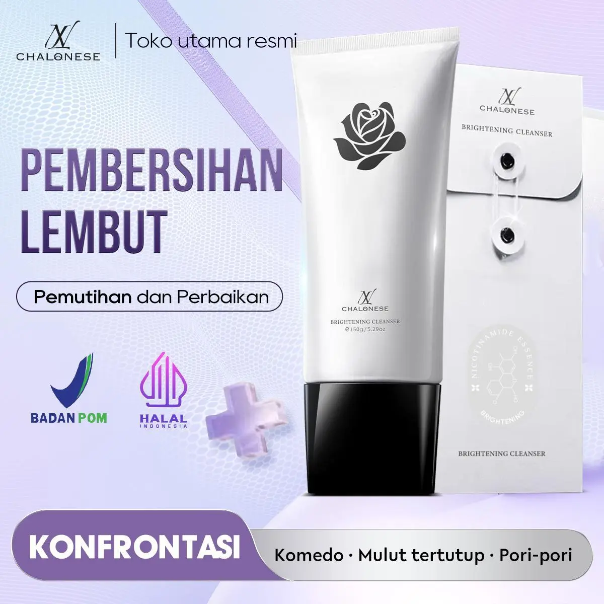 【BPOM】CHALONESE FACIAL WASH whitening 150gr efektif mengatur keseimbangan minyak dan air, mencerahkan kulit, memperbaiki skin barrier, serta melawan peradangan. Kotoran Membersihkan Wajah Cleanser Perawatan Muka Cleansing Mengencangkan Pencerah Pelembab